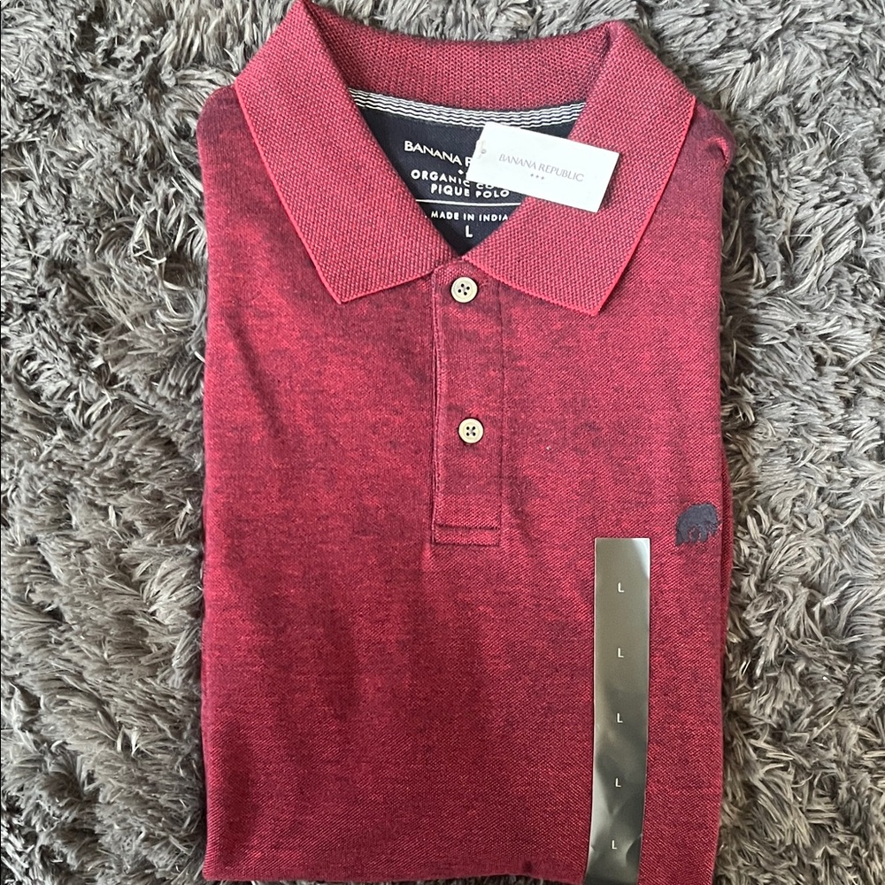 Banana Republic Heathered Burgundy Polo with Contrast Trim - Picture 3 of 3